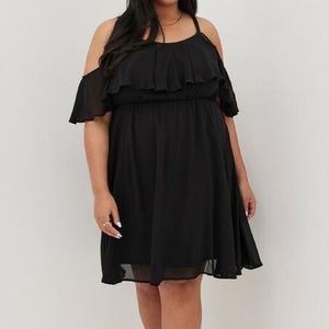 Torrid black midi chiffon cold shoulder skater dress